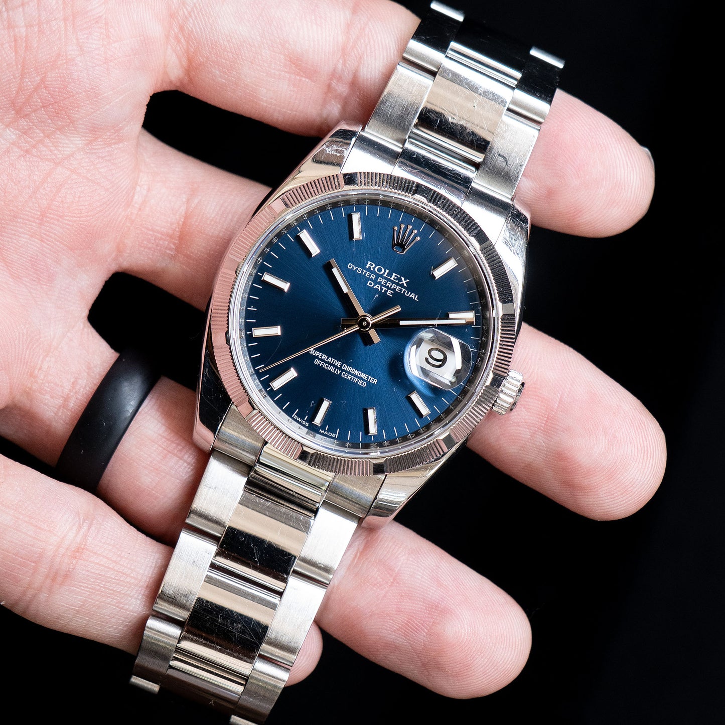 Rolex 115210 Oyster Perpetual 34mm Blue Dial Steel Watch