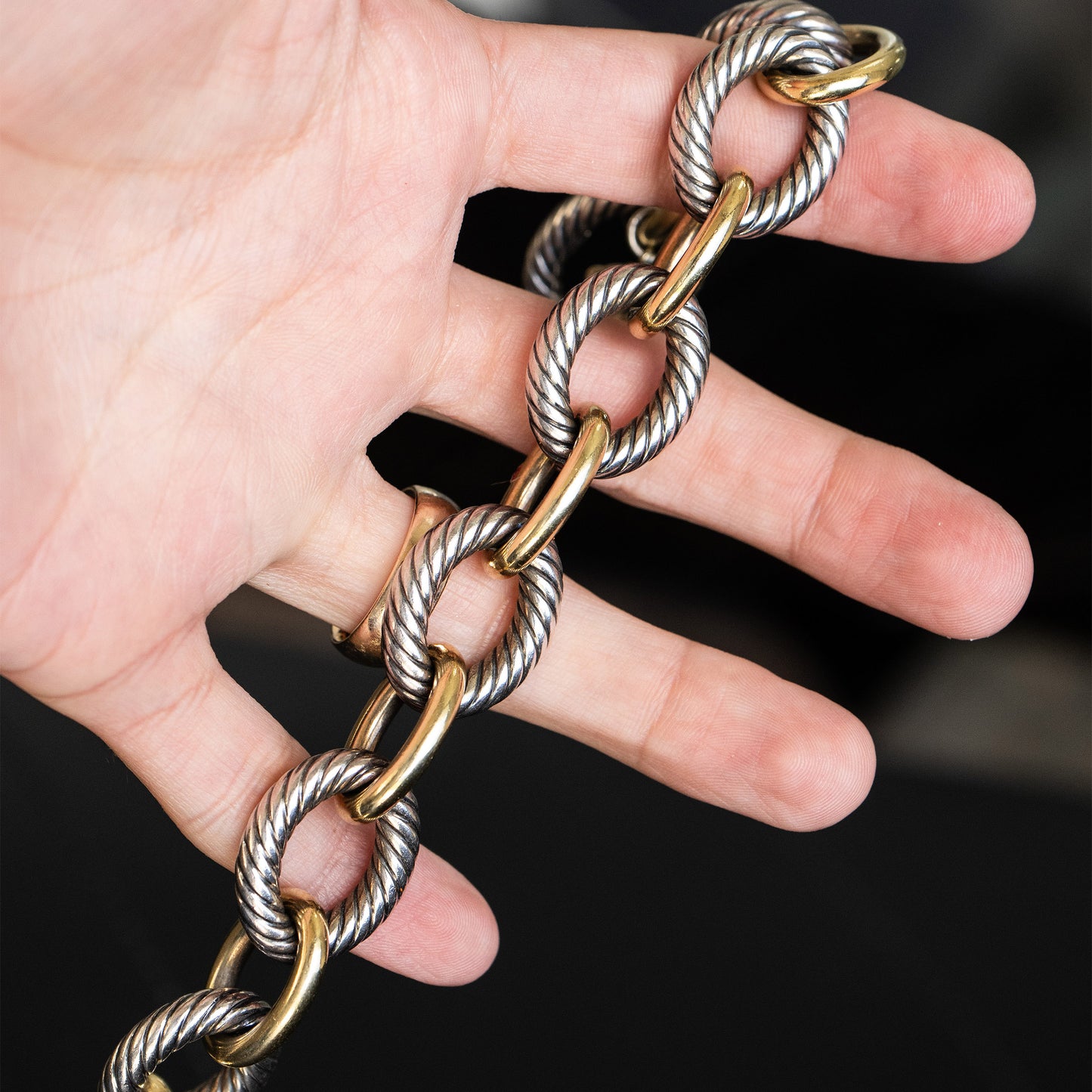 David Yurman Gold Cable Bracelet Sterling Silver 18k Oval Link Large Size