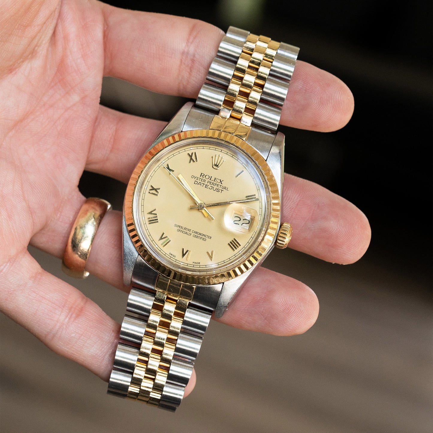 Rolex 16013 Datejust 36mm Champagne Roman Dial Two Tone Watch