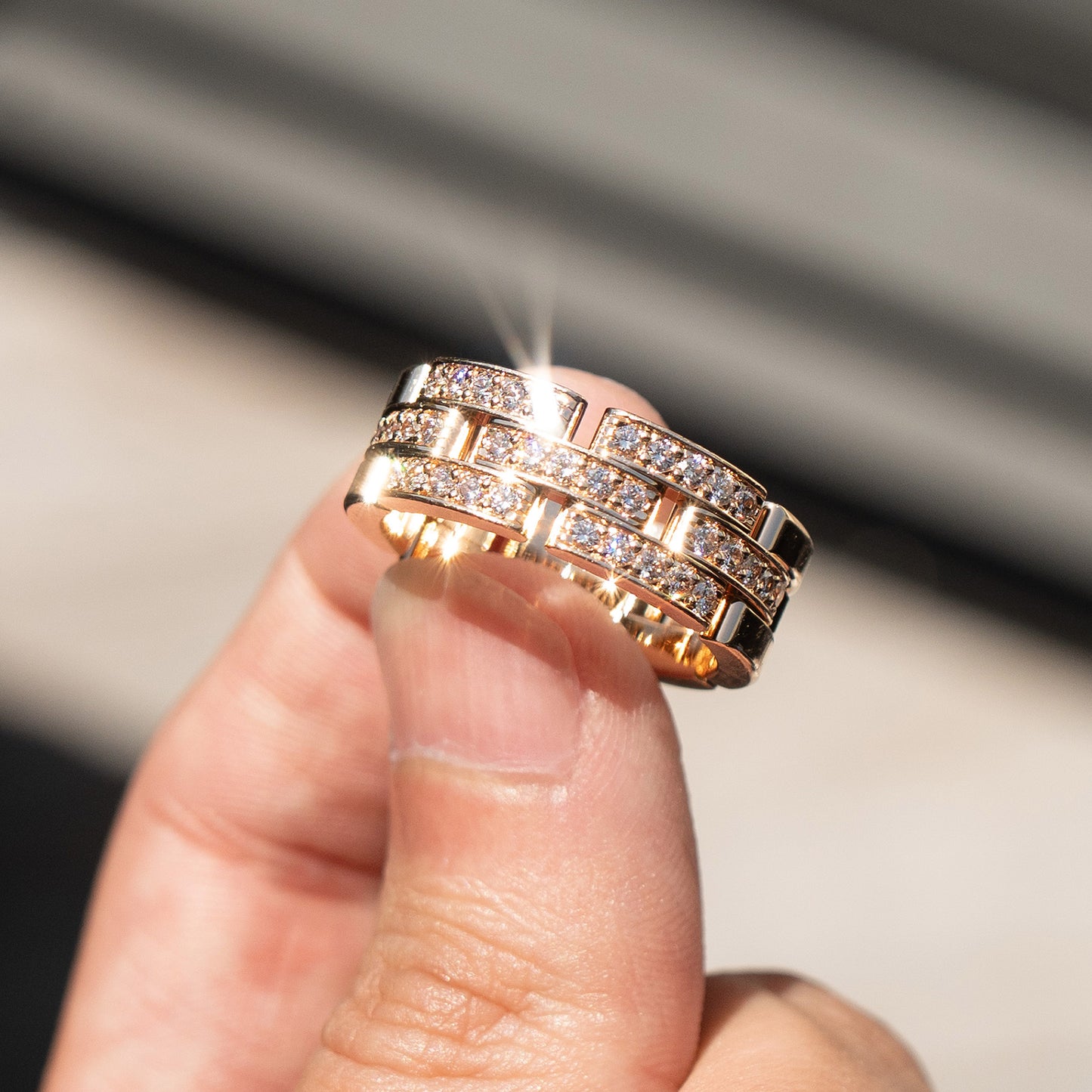 Cartier Maillon Panthere 18K Rose Gold Diamond Three Row Ring