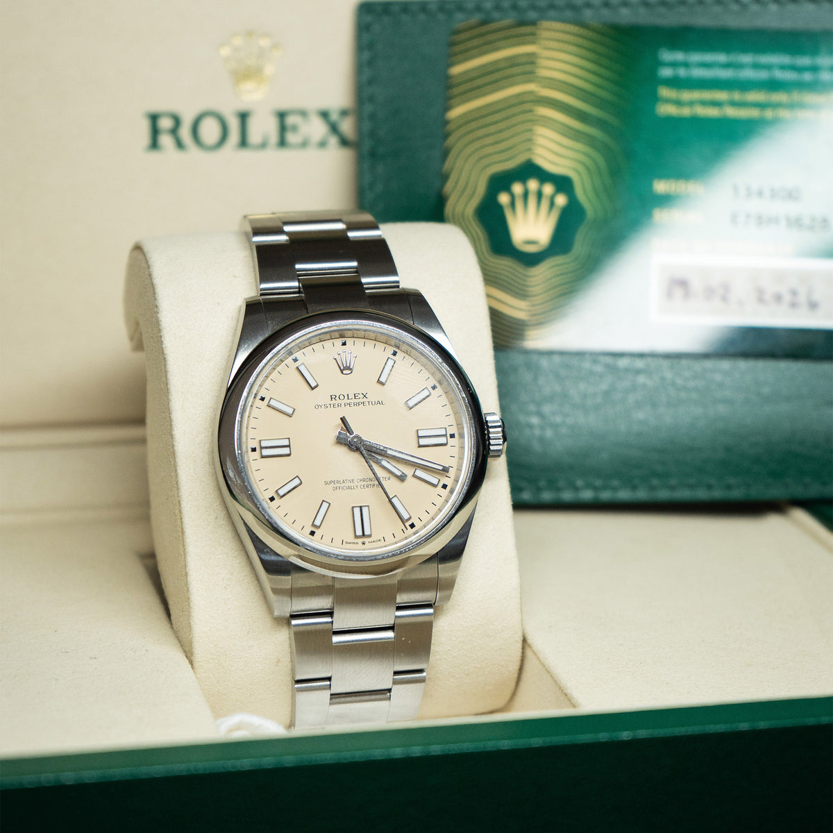 Pre-Owned Rolex 134300 Oyster Perpetual 41 Beige Dial Stainless Steel Watch BnP