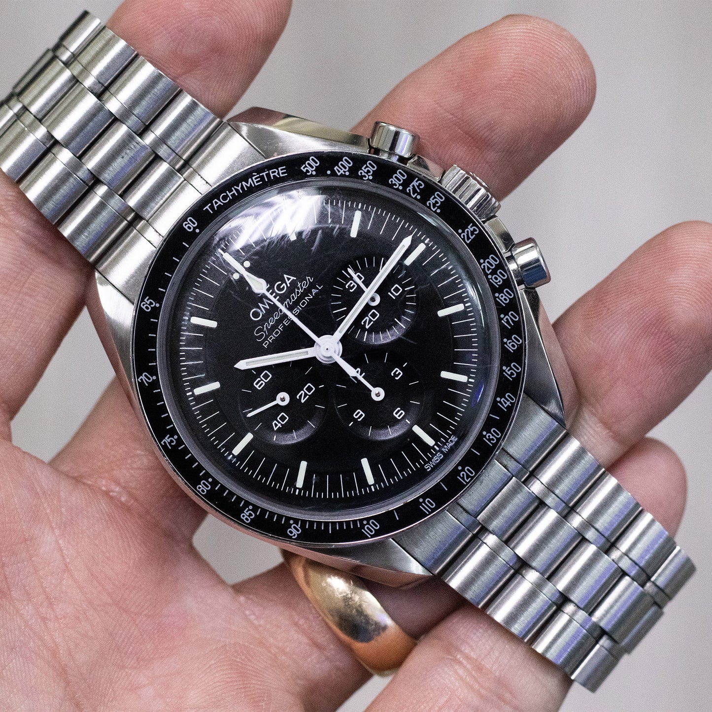 Omega Speedmaster Hesalite Black Dial Stainless Steel Watch