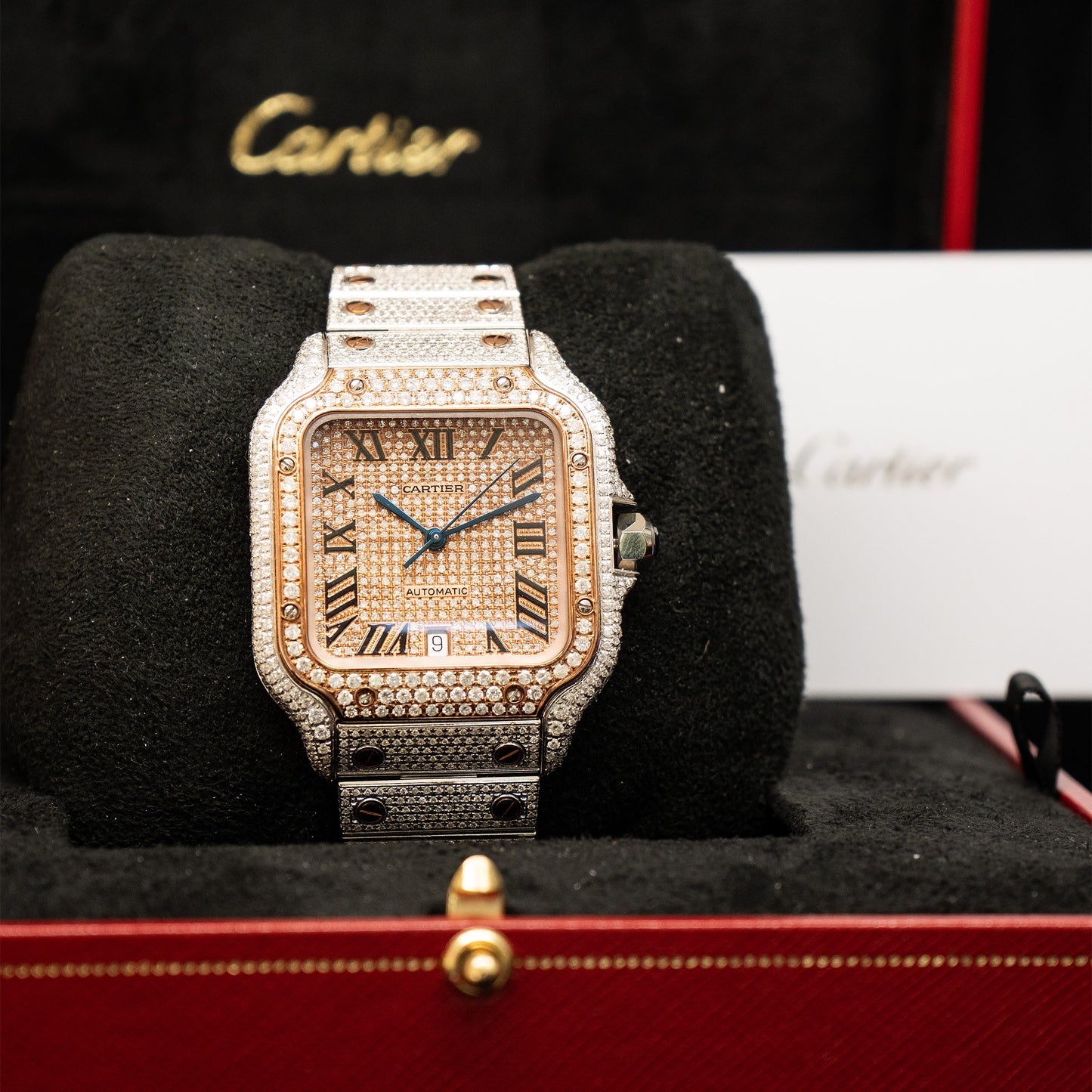 Cartier WSSA0018 Santos Two Tone Diamond Bustdown Watch