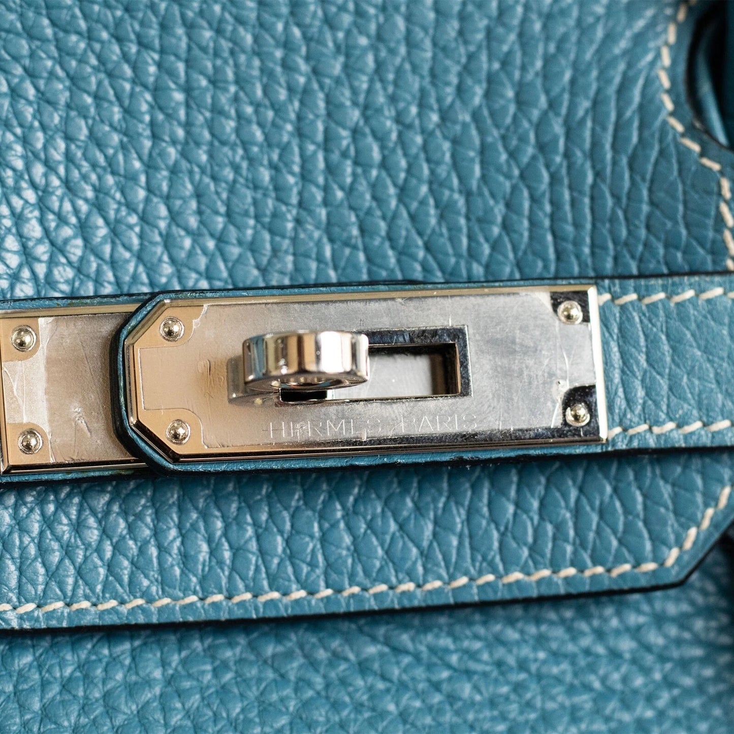 Hermes Birkin 30 Blue Jean Togo Palladium Handbag W/ Dustbag and COA