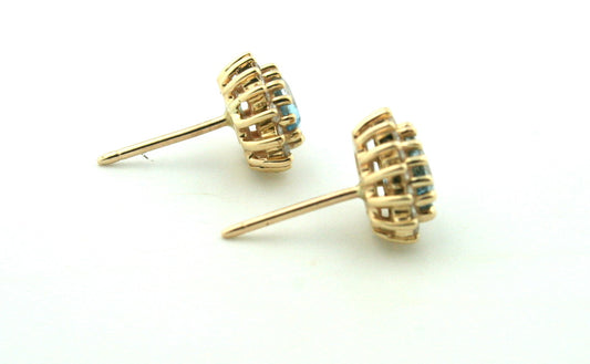 Pre-owned Blue Topaz Diamond Gold Earrings