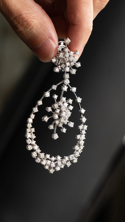 18k White Gold Large Dangle Earrings w/ Approx 15 Carats of Natural Diamonds