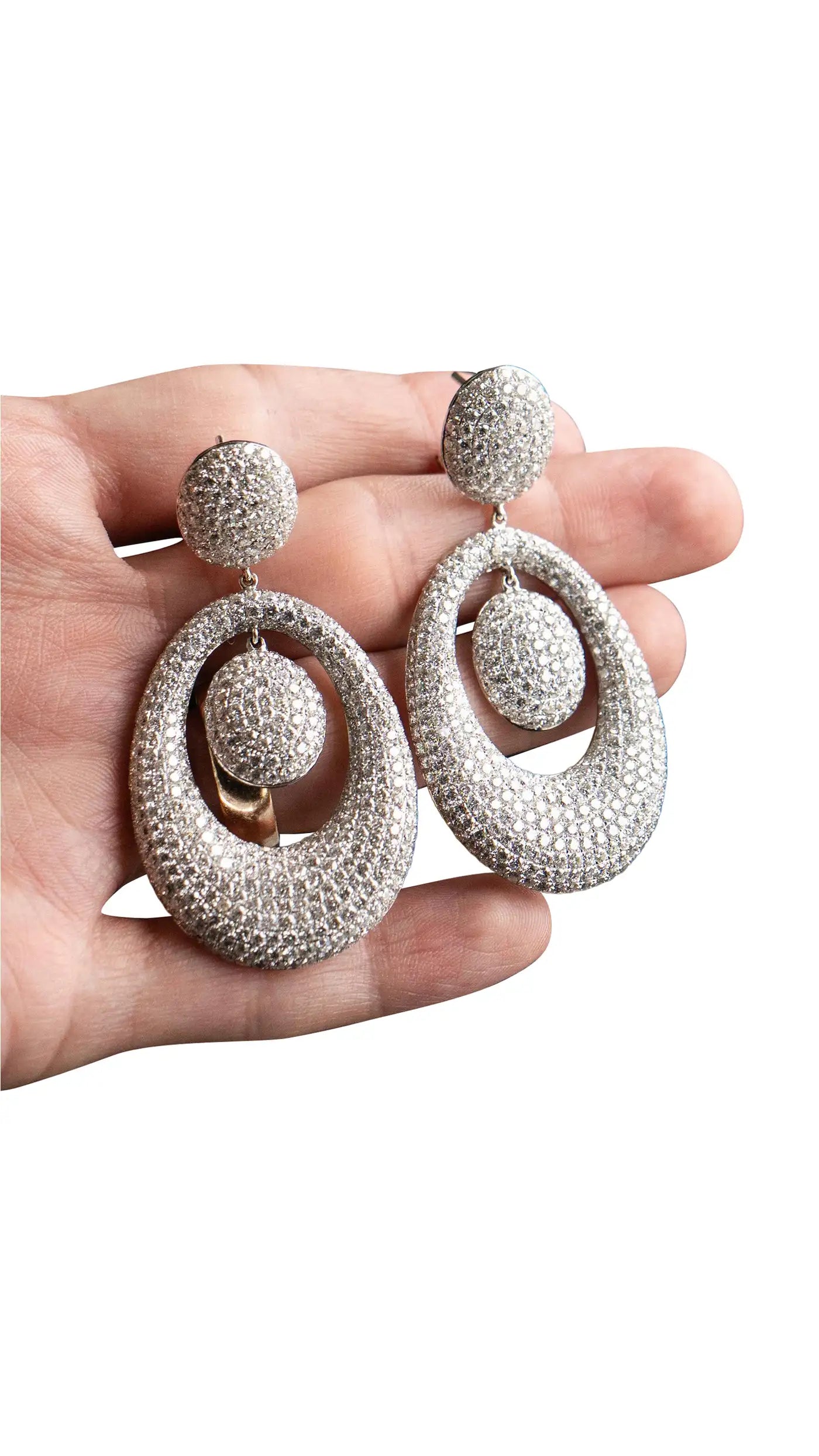 18k WG Pave Diamond Drop Earrings - Approx 19 Carats of Natural Diamonds