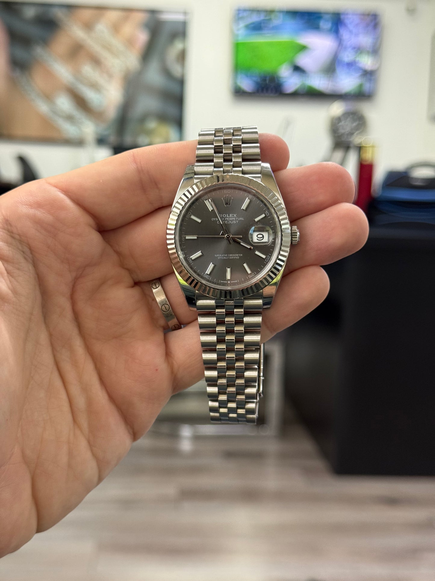 Rolex Datejust 41 Rhodium Stick Dial with Card 126334