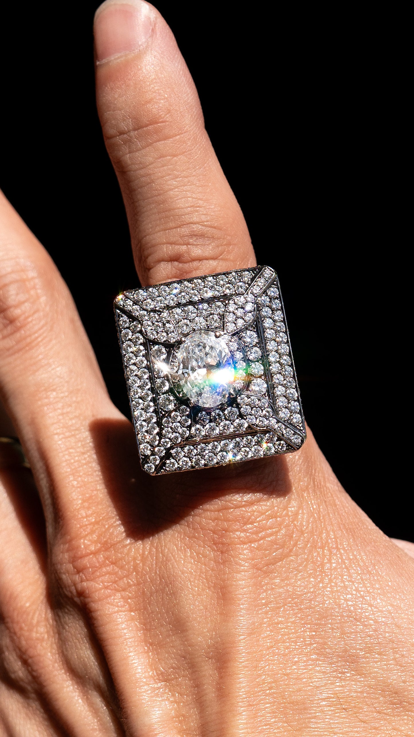 18k Black Gold Natural 2.6ct Oval GIA D VVS2 Cocktail Ring w/ Approx 6 CTS of Natural Diamonds
