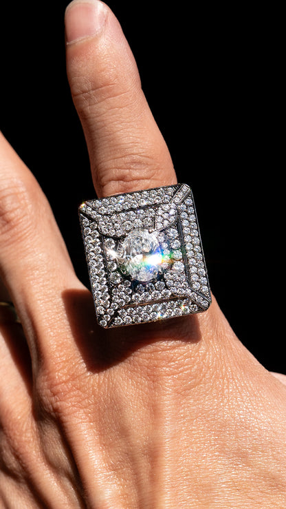 18k Black Gold Natural 2.6ct Oval GIA D VVS2 Cocktail Ring w/ Approx 6 CTS of Natural Diamonds