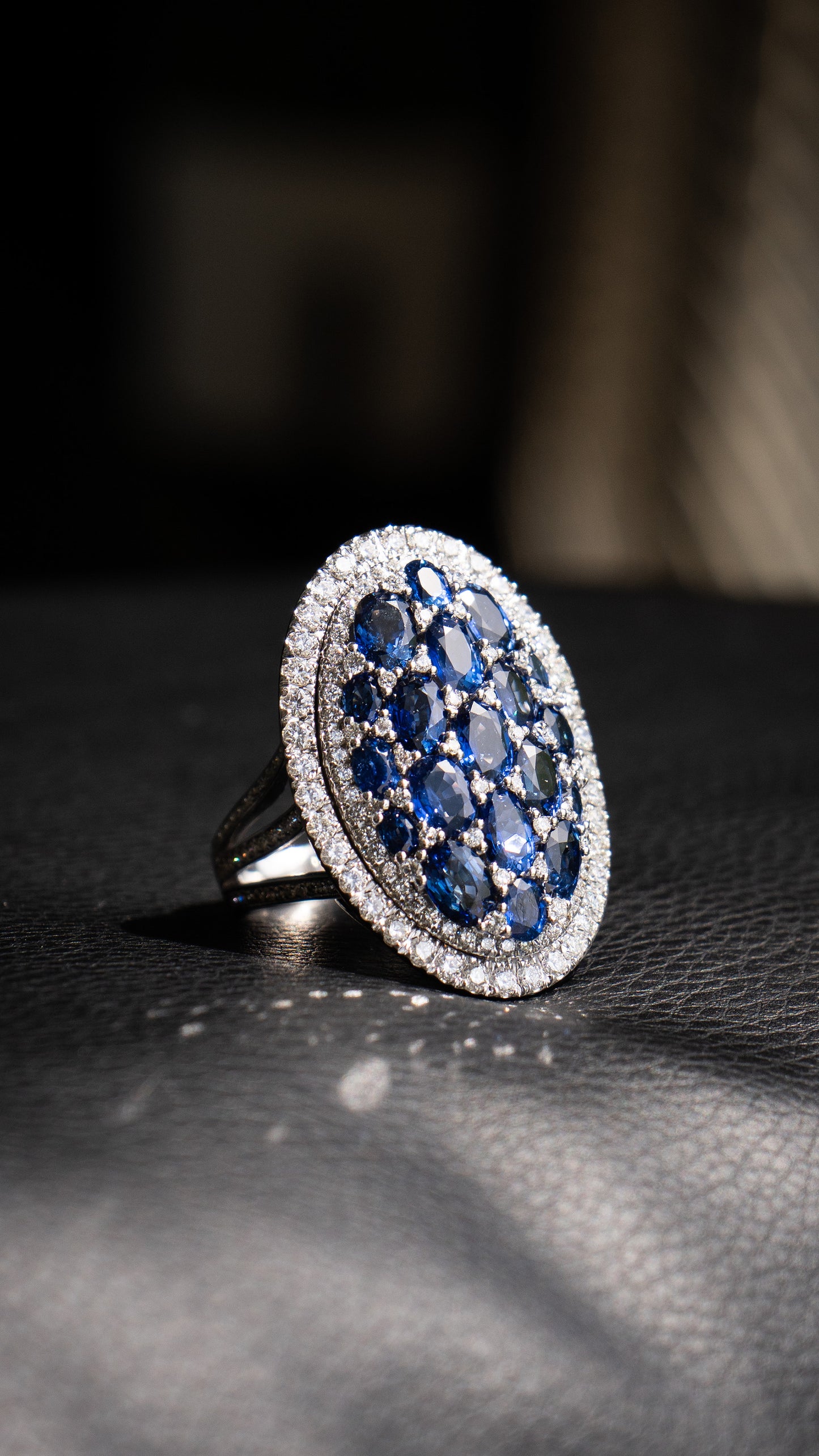 18k White Gold Natural Sapphire and Diamond Large Cocktail Ring Approx 16 CTW