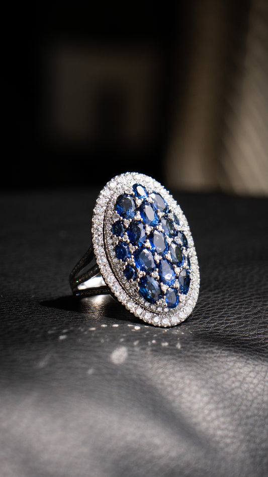 18k White Gold Natural Sapphire and Diamond Large Cocktail Ring Approx 16 CTW