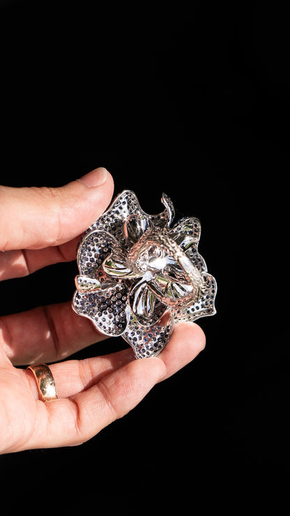 18k White Gold Large Flower Cocktail Ring Approx. 20 CTW Sapphires and Diamonds