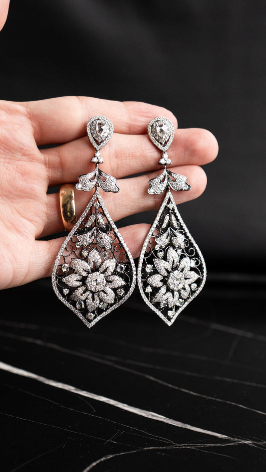 18k Black Gold Natural Diamond Drop Earrings w/ Approx 10CTW