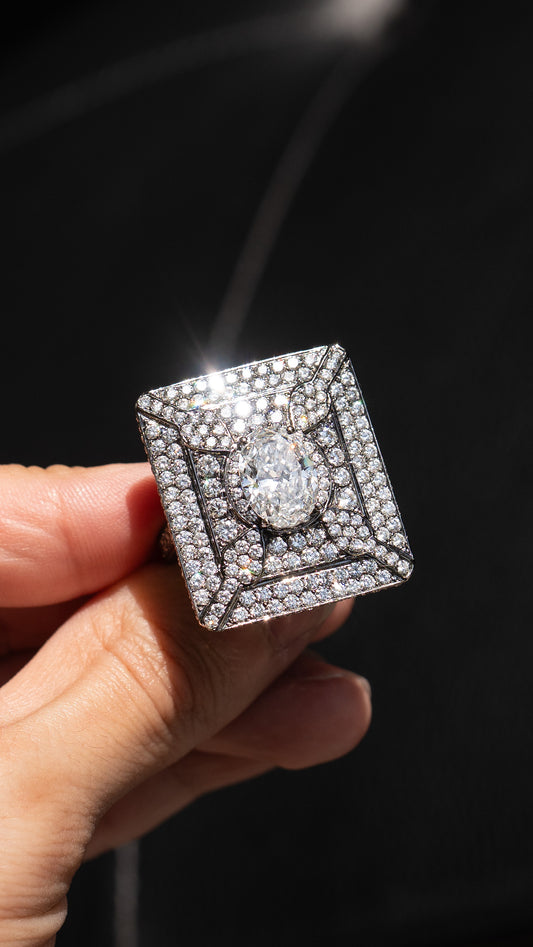 18k Black Gold 2.5 Carat Oval Cocktail Ring w/ Approx 6 CTS of Natural Diamonds