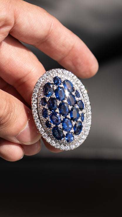 18k White Gold Natural Sapphire and Diamond Large Cocktail Ring Approx 16 CTW
