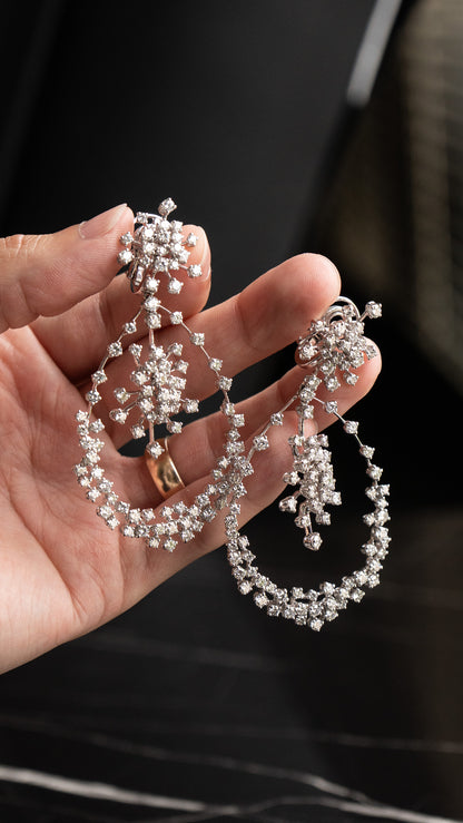 18k White Gold Large Dangle Earrings w/ Approx 15 Carats of Natural Diamonds