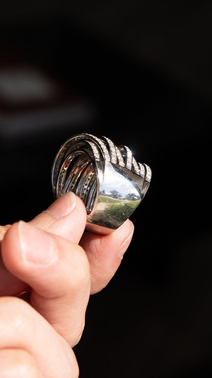 18k White Gold Crossover Diamond Cocktail Ring Approx 6.72 Carats of Natural Dia