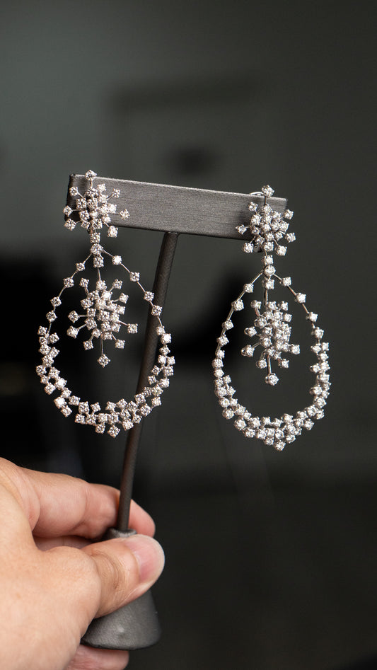 18k White Gold Large Dangle Earrings w/ Approx 15 Carats of Natural Diamonds
