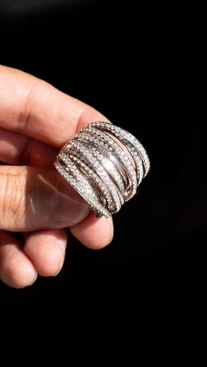 18k White Gold Crossover Diamond Cocktail Ring Approx 6.72 Carats of Natural Dia