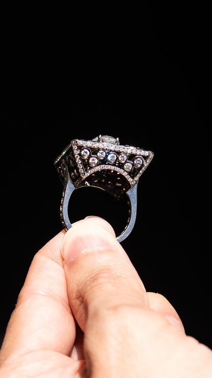 18k Black Gold Natural 2.6ct Oval GIA D VVS2 Cocktail Ring w/ Approx 6 CTS of Natural Diamonds