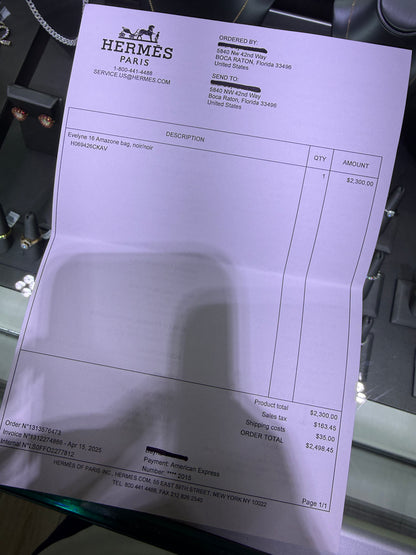 Authentic Hermes Evelyne 16 Black with Box, Dustbag, and Receipt