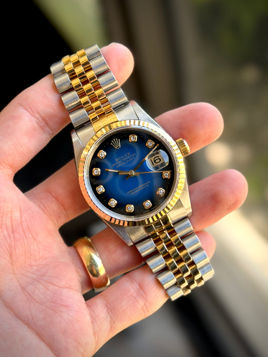 Rolex 16233 Datejust Vignette Blue Dial Two Tone Watch