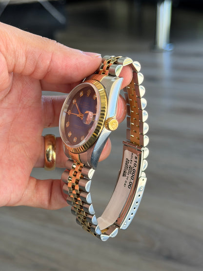 Rolex 16233 Datejust Vignette Blue Dial Two Tone Watch