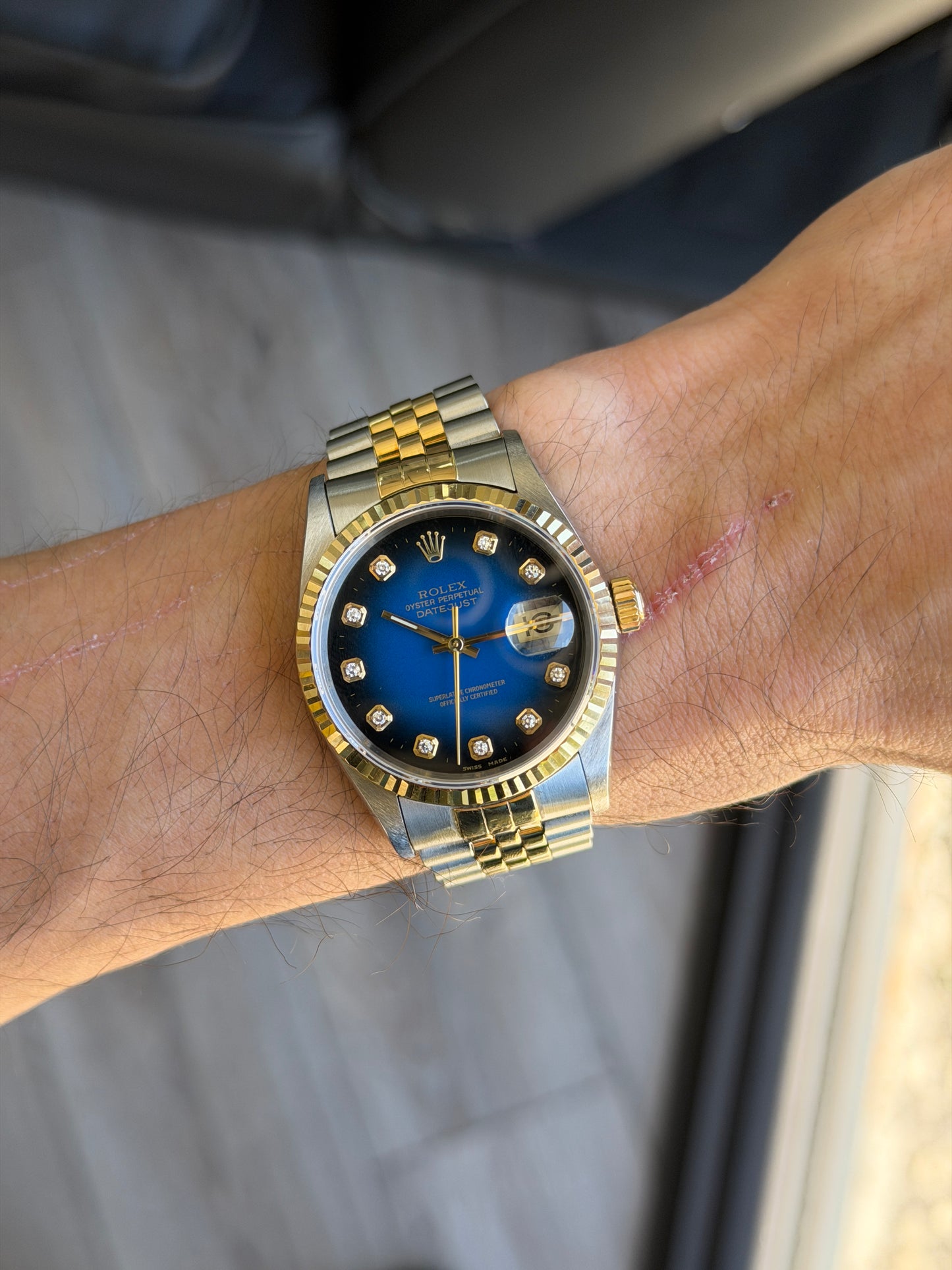 Rolex 16233 Datejust Vignette Blue Dial Two Tone Watch