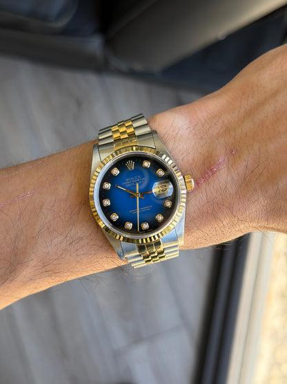 Rolex 16233 Datejust Vignette Blue Dial Two Tone Watch