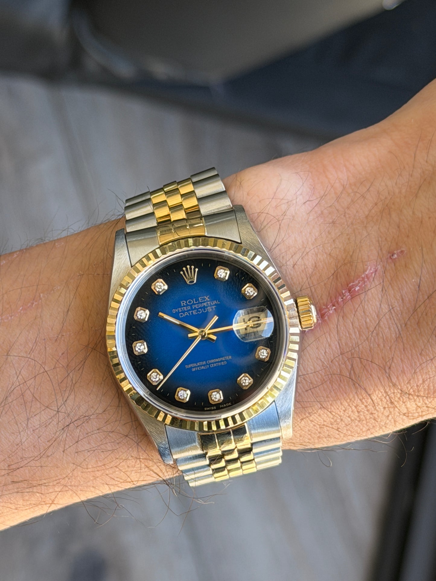 Rolex 16233 Datejust Vignette Blue Dial Two Tone Watch