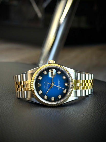 Rolex 16233 Datejust Vignette Blue Dial Two Tone Watch