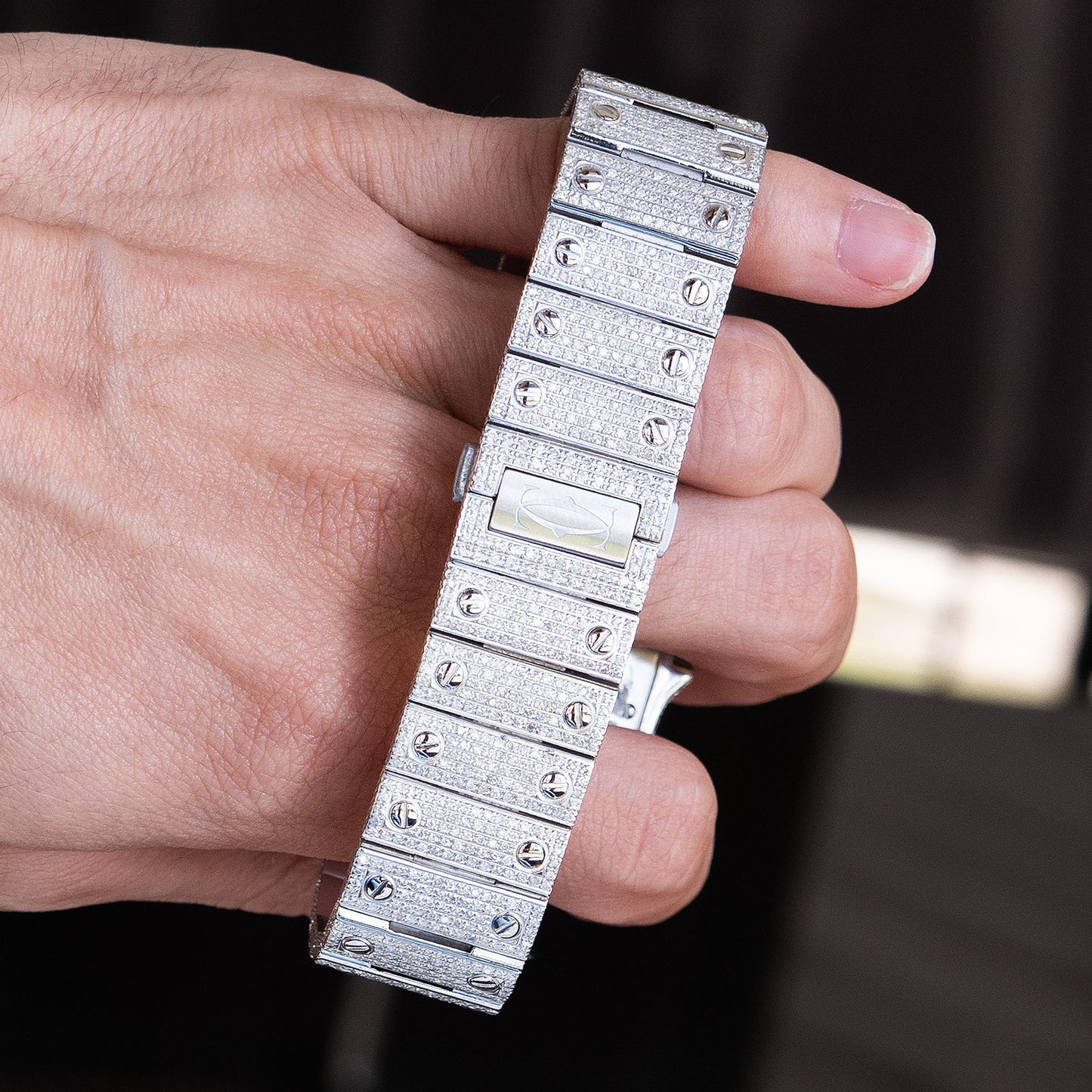 Cartier Santos Stainless Steel Bustdown Diamond Watch