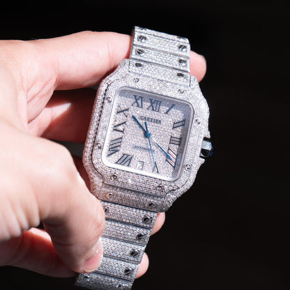 Cartier Santos Stainless Steel Bustdown Diamond Watch