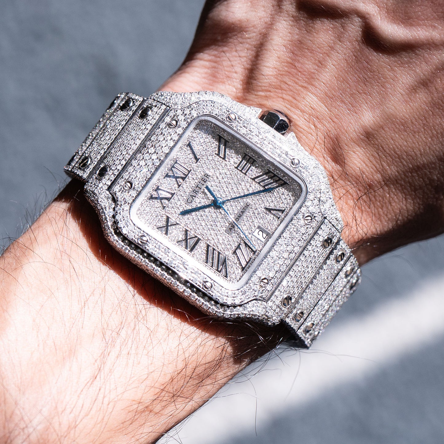 Cartier Santos Stainless Steel Bustdown Diamond Watch