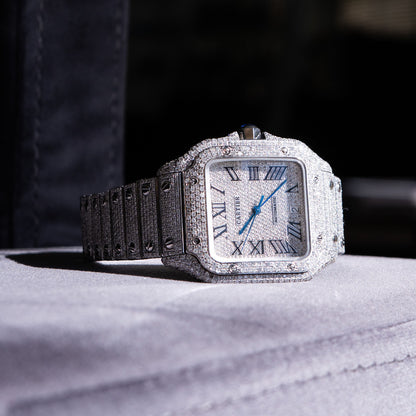 Cartier Santos Stainless Steel Bustdown Diamond Watch