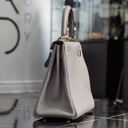 Hermes Kelly 28 Grey Togo Handbag With Entrupy Certification