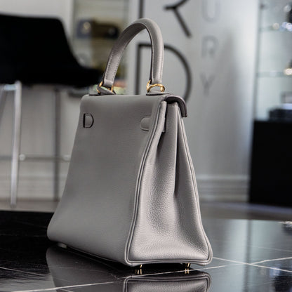 Hermes Kelly 28 Grey Togo Handbag With Entrupy Certification