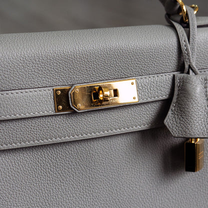 Hermes Kelly 28 Grey Togo Handbag With Entrupy Certification