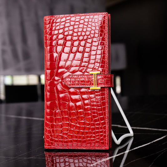 HERMES Shiny Alligator Bearn Wallet Geranium