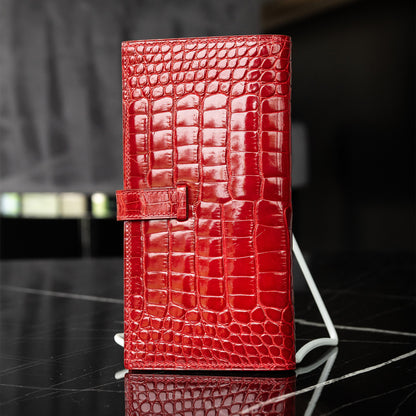 HERMES Shiny Alligator Bearn Wallet Geranium