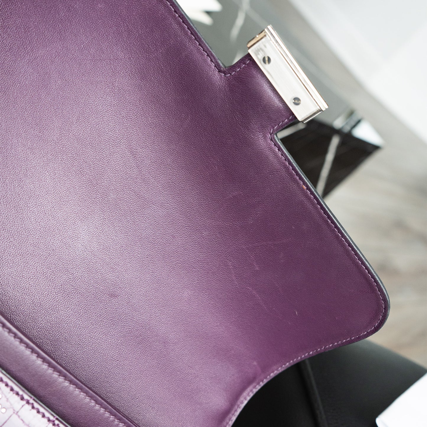 Hermes Amethyst Shiny Niloticus Crocodile Constance Handbag