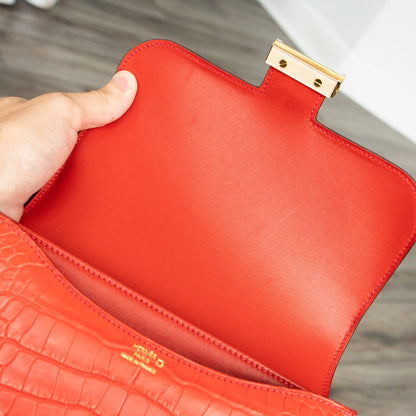 HERMES Red Matte Alligator Constance 18 Rouge Indien Handbag