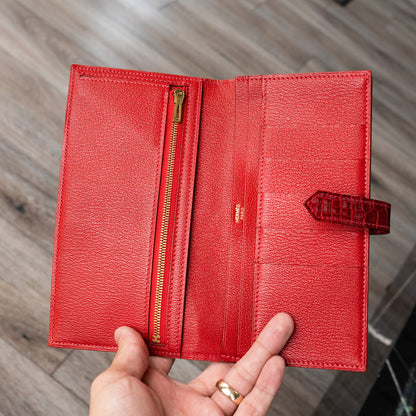 HERMES Shiny Alligator Bearn Wallet Geranium