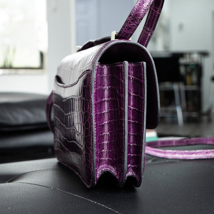 Hermes Amethyst Shiny Niloticus Crocodile Constance Handbag
