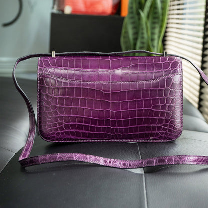 Hermes Amethyst Shiny Niloticus Crocodile Constance Handbag