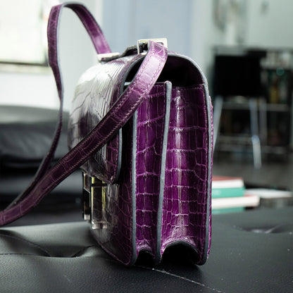 Hermes Amethyst Shiny Niloticus Crocodile Constance Handbag