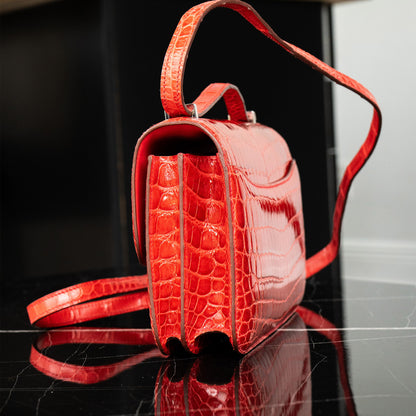 HERMES Red Shiny Niloticus Crocodile Constance  25 Rouge Casaque