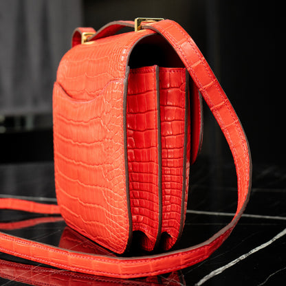 HERMES Red Matte Alligator Constance 18 Rouge Indien Handbag