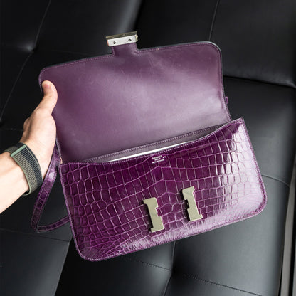 Hermes Amethyst Shiny Niloticus Crocodile Constance Handbag